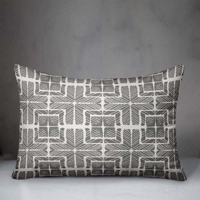 Checkered Outdoor Reversible Throw Pillow, 18" H x 25" W, Gray