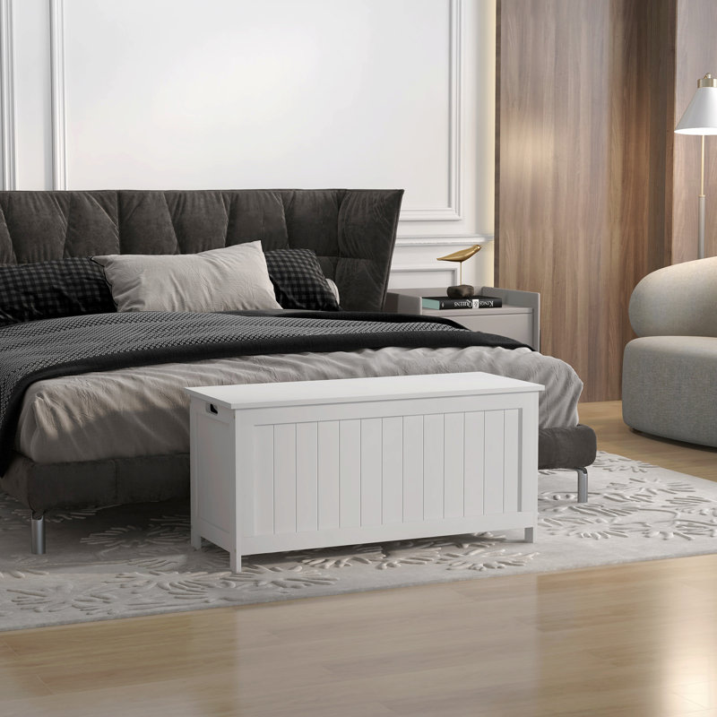 Wooden Frame Storage Chest With 2 Safety Hinge, White