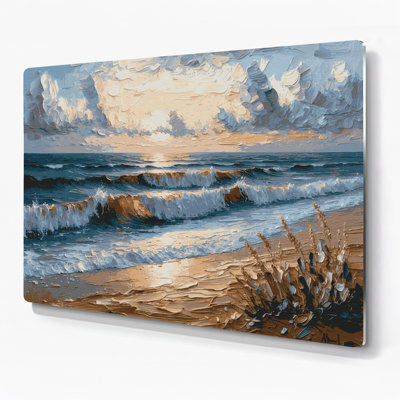 Coastal Evening Beach Grey Metal Wall Art