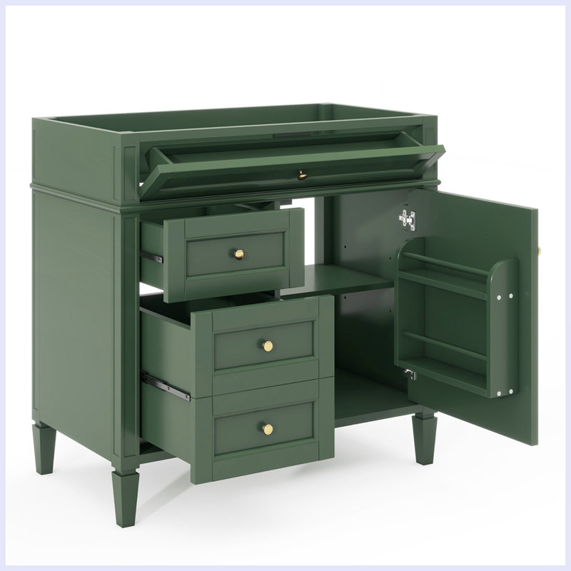 Armoire de rangement de salle de bain moderne avec 2 tiroirs et un tiroir basculant, Vert