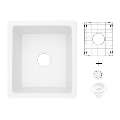  LQS 17.5"L x 15.5"W Granite Composite Undermount Bar Prep Sink with Accessories