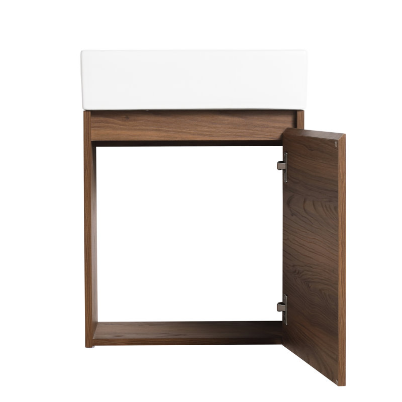 Petit meuble-lavabo de 18 po - Compartiment de rangement spacieux, lavabo en céramique, conception simple, ébène brun 18 po avec lavabo simple, lavabo de qualité, apparence élégante,