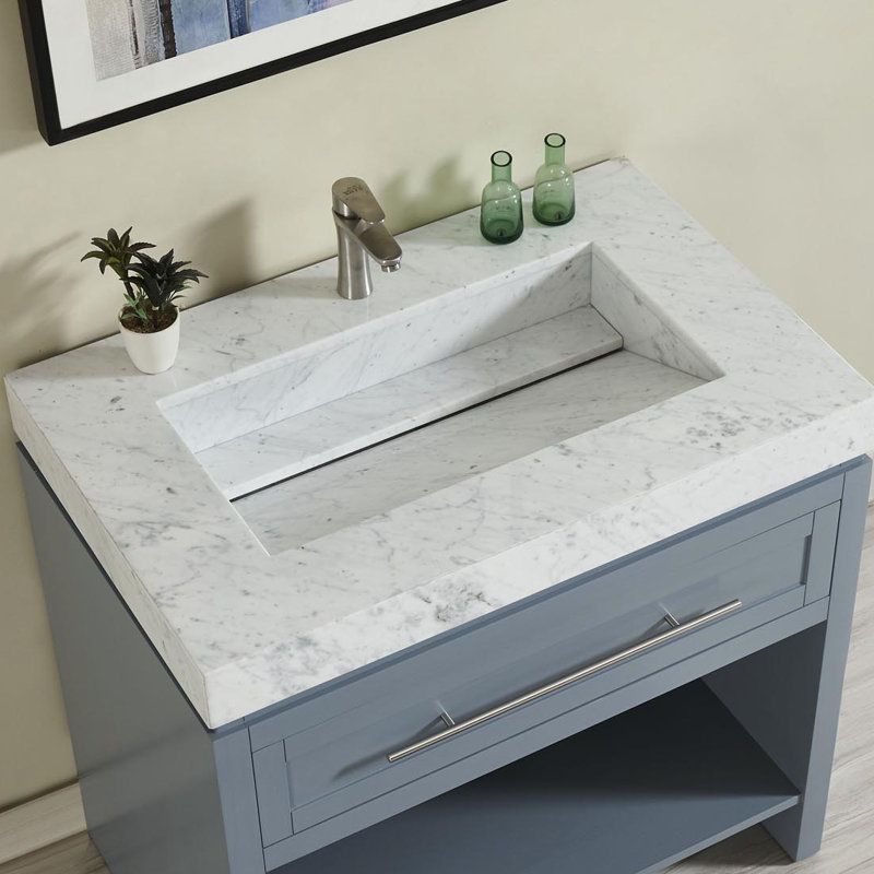 Plateau de meuble-lavabo simple 36 po avec lavabo, Marbre blanc de Carrare