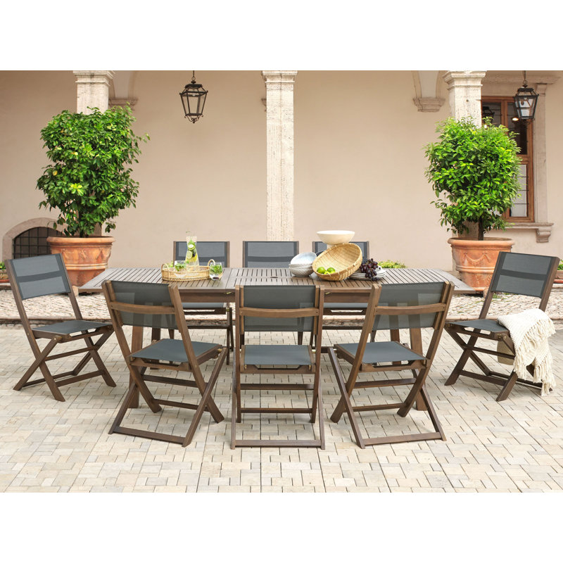 Cesana 8 - Person Acacia Solid Wood Patio Dining Set Extendable and Umbrella Hole Included Rectangular Table