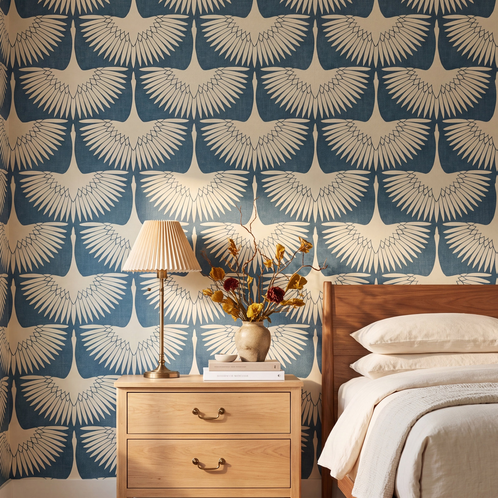Feather Flock Self-Adhesive Wallpaper Roll, Denim Blue