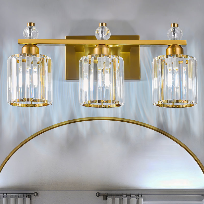 Kyneisha Bathroom Vanity Lamp Modern Crystal Vanity Lamp With Cylindrical Shade Bathroom Light Fixture Mirrored Crystal Bathroom Vanity Lighting Fixture