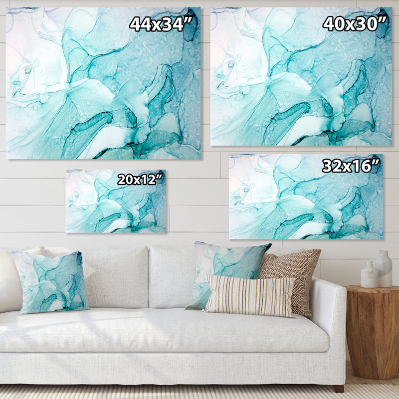 Turquoise Ink Universe - peinture sur toile, H 34 po x l 44 po, Toile tendue
