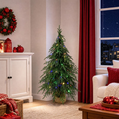 3FT PE Artificial Christmas Tree with Battery-Operated LED Lights & Burlap Base