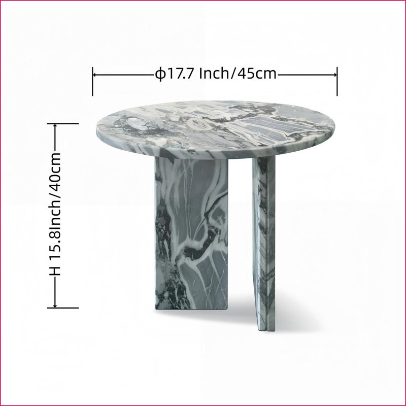 Table basse en marbre naturel gris et bleu pour le salon, 17,7 x 15,8 pouces, idéale pour les espaces superposés, Gris