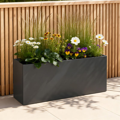Boîte à fleurs rectangulaire en métal avec trous de drainage, contenant de plantes d'extérieur pour patio, cour ou balcon