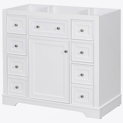 Meuble-lavabo de 36 pouces avec une armoire et six tiroirs, conception autoportante moderne pour un rangement efficace