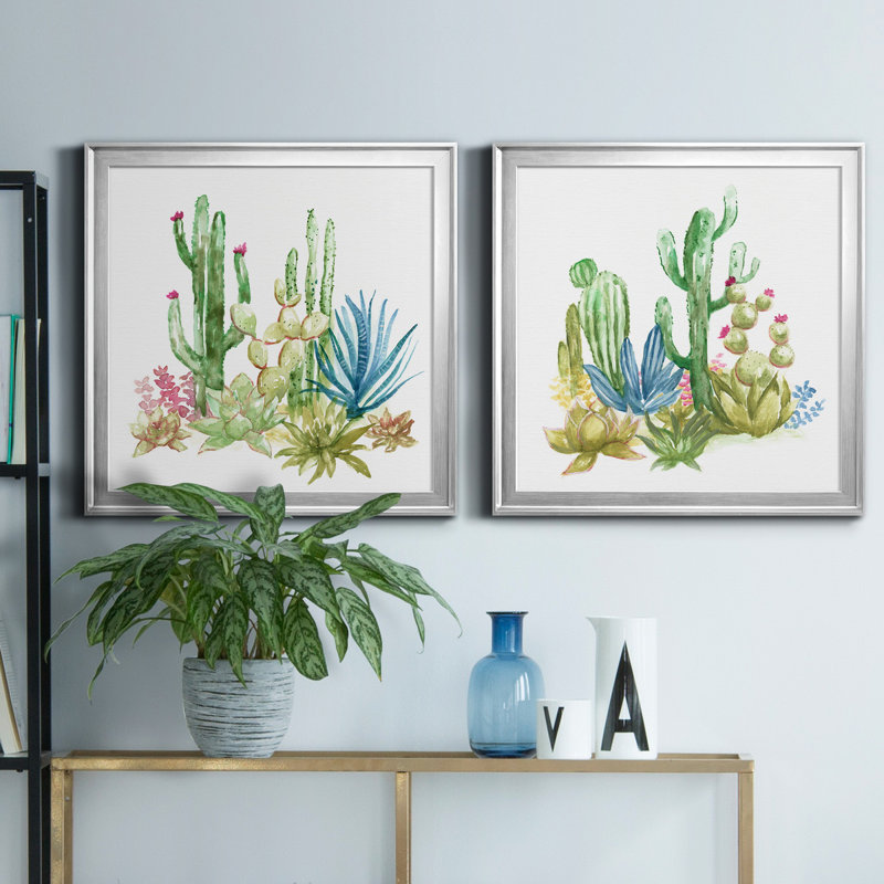 «Cactus Vignette I», reproduction de photo sur toile 2 pièces, H 17,5 po x l 35 po x P 1,5 po, Argent