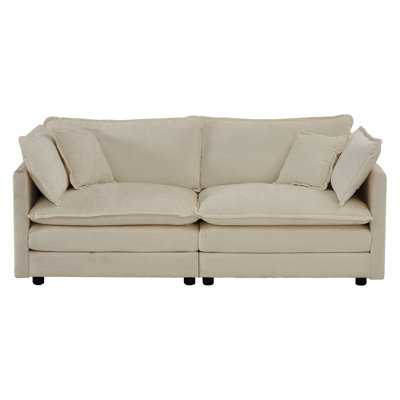Surface de vie en chenille beige - 2 avec 4 coussins, structure en bois robuste, tissu respirant, structure de chambre moderne Relaxing Place et 2 coussins en tissu haut confortables