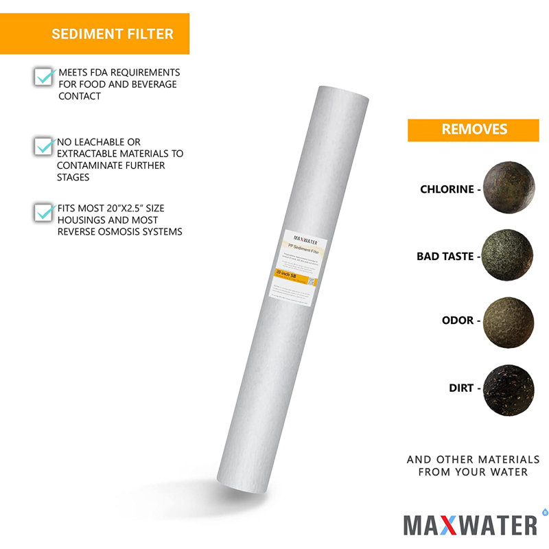 Cartouche filtrante de rechange pour eau 20 pouces x 2,5 pouces, 1 microns Max Water
