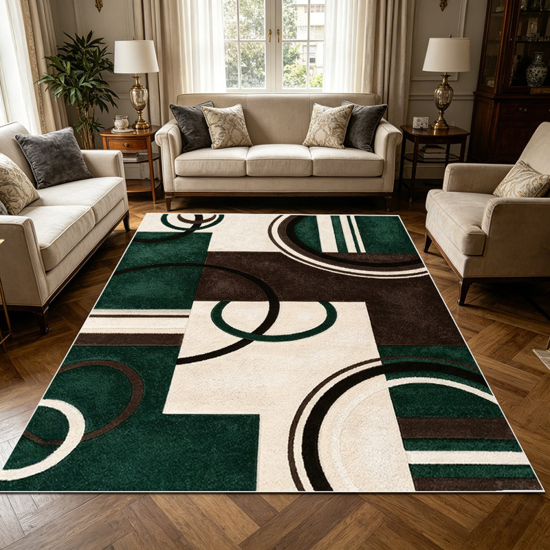 1PC Modern Geometric Abstract Emerald Brown Cream Tone area rugs for Living Room, Soft, All seasons, Washable Indoor mat, Farmhouse suitable for dining room, bedroom, entryway, home office, patio, kitchen, Home Decor, Outdoor Decor.