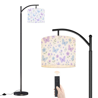  Lampe sur pied Arc avec papillons pastel et blanc, grande lampe sur pied moderne et moderne, abat-jour réglable en lin à 3 couleurs