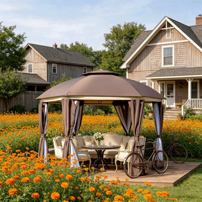 Dome Gazebo Canopy Shelter,Round Outdoor Gazebo,Double-Tier Roof Party Gazebo,Garden Canopy Gazebo
