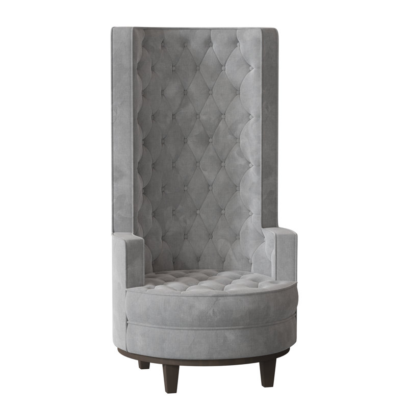 Norma Tufted Wingback Chair, Bella Black Performance Velvet, Brown Mahogany