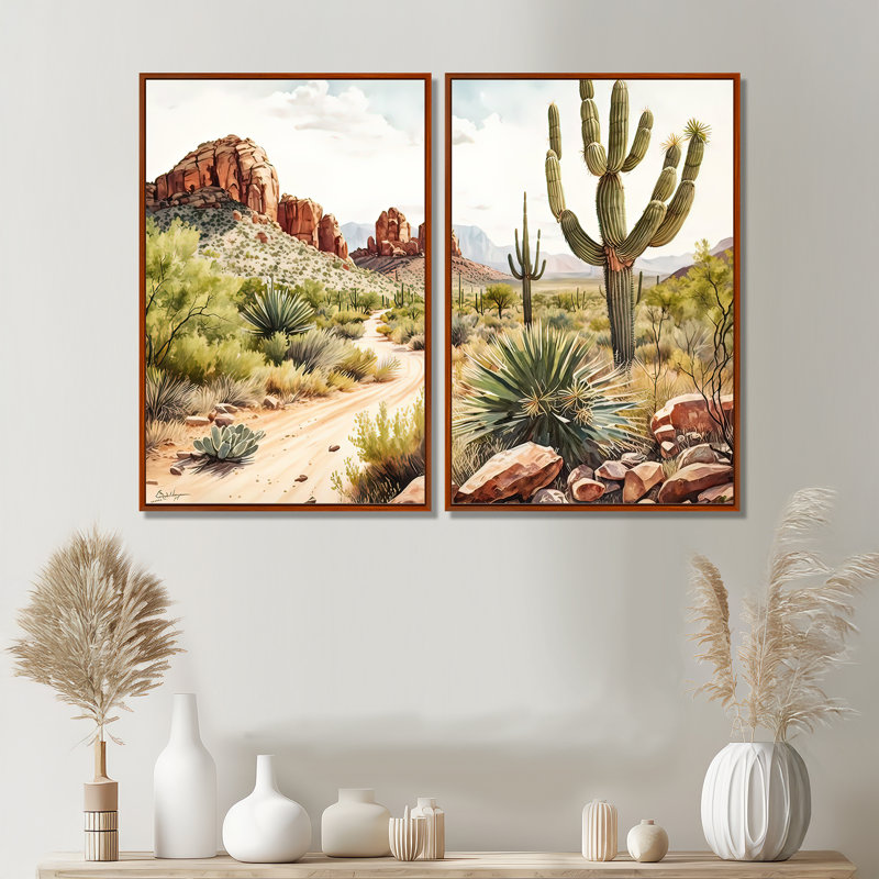 Arizona Desert Scenery II - Western Large, art mural 2 pièces, H 36 po x l 48 po, Impression encadrée flottante, Brun