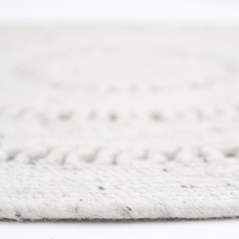 Round Reiban Solid Colour Wool Hand Woven Area Rug, Round 110cm