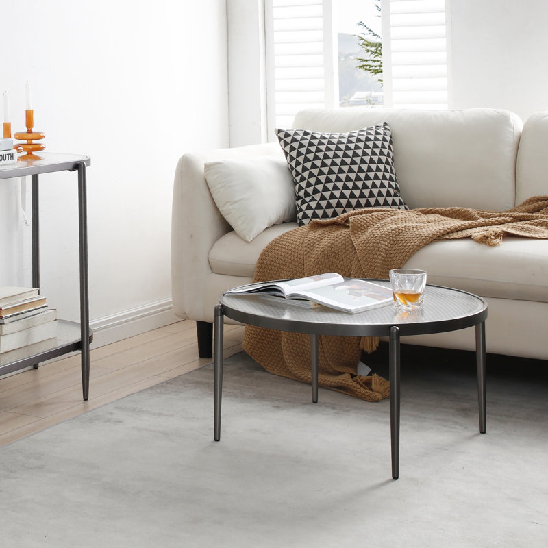 Table basse ronde de haute qualité Addlie, Gris anthracite brossé