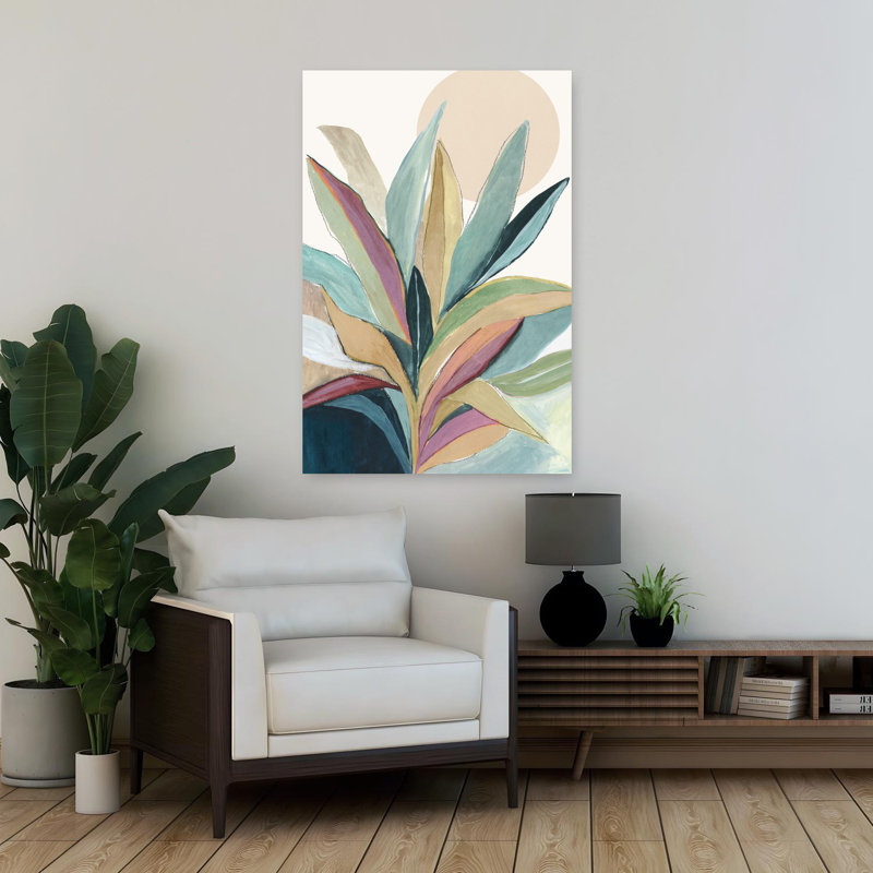 Ensoleillé, feuilles lumineuses I, art abstrait géométrique audacieux, H 36 po x l 24 po