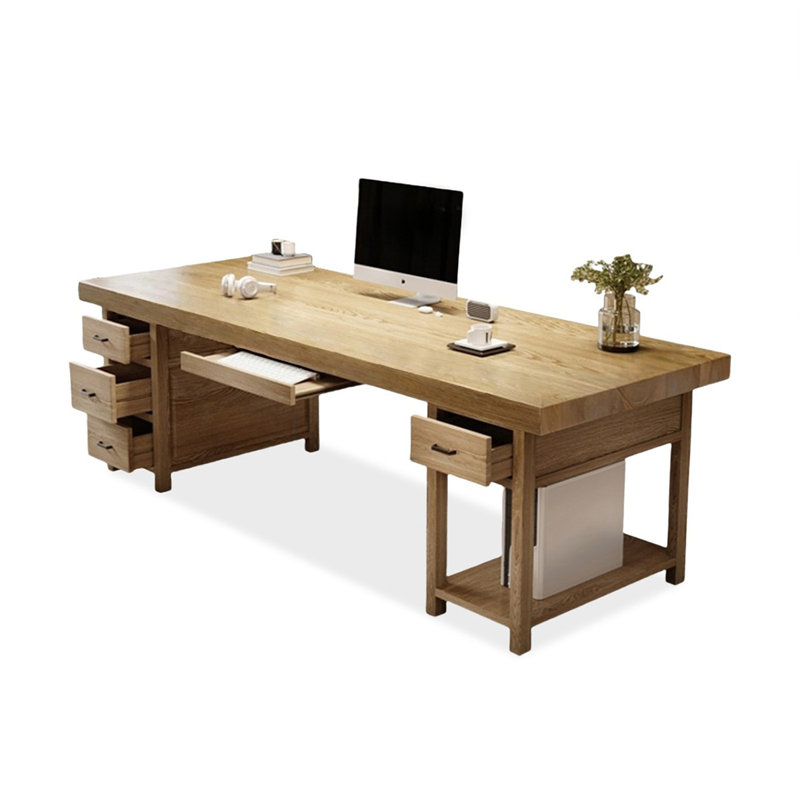 Bureaux rectangulaires en bois massif brun, Retour à gauche, 29.53" H x 62.99" W x 27.56" D