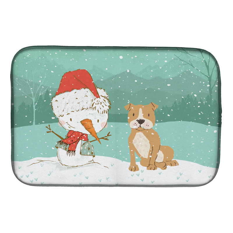 Tapis de séchage labrador Snowman Christmas, Staffordshire Bull Terrier brun