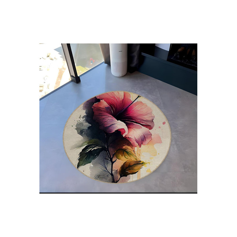 Tapis rond rond à motif floral lavable à la machine, Sous-tapis rond 4 pi 11 po inclus