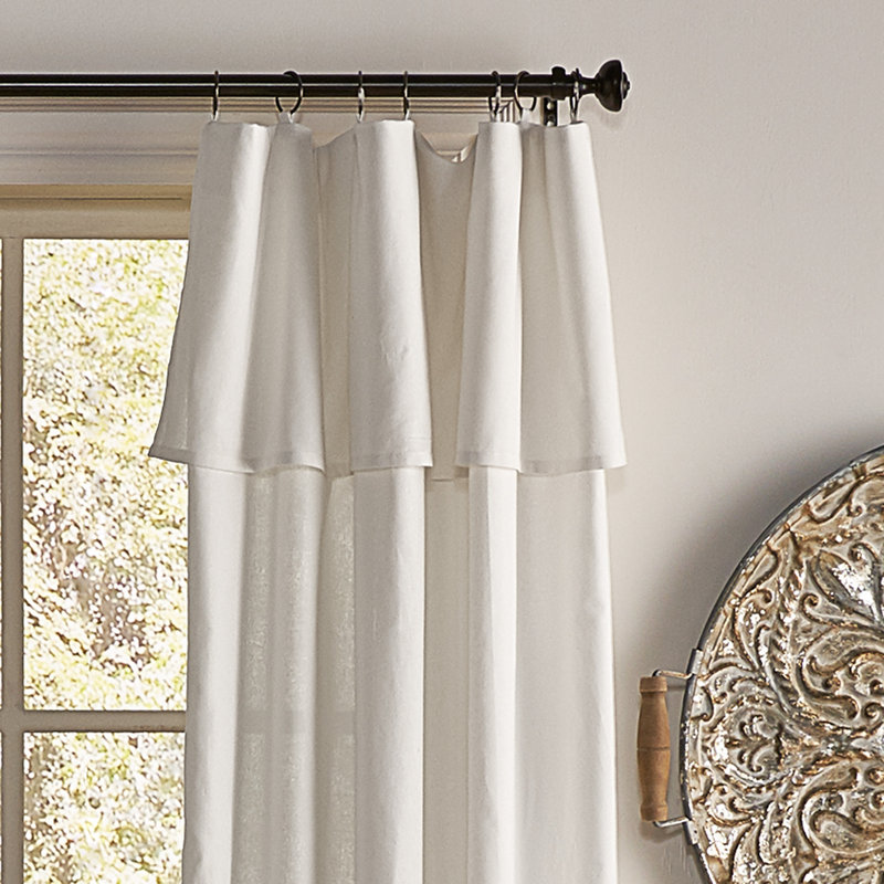 Destini Drop Cloth Light Filtering Ring Top Tab Farmhouse Curtain with Valance, Off White, 50" W x 84" L
