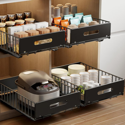 2 Pack Pull Out Cabinet Organizer, Slide Out Drawers For Cabinets, Peel And Stick, Heavy Duty Shelves For Kitchen, Cupboard, Pantry, Bathroom (16.5"D*