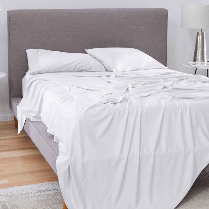 California King Bright White Cotton Bamboo Sheet Set