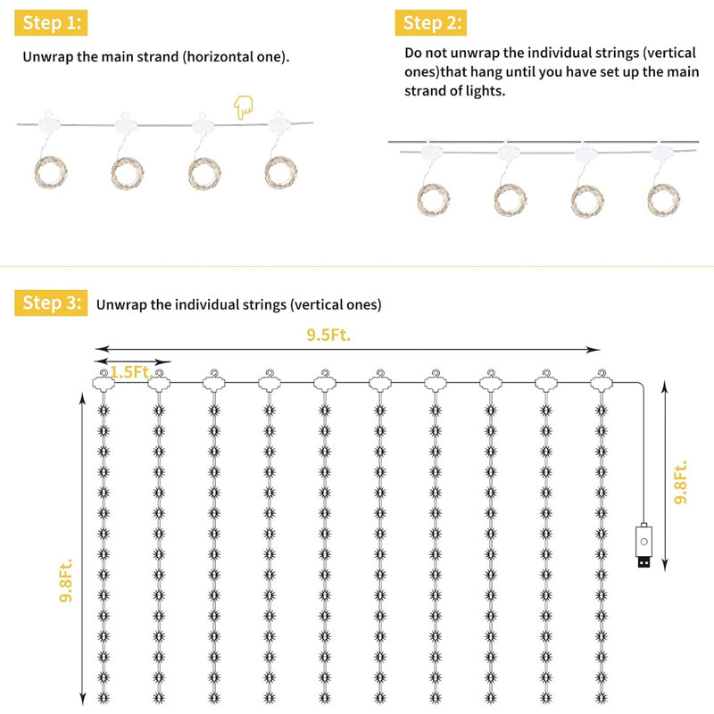 LED Halloween Christmas Holiday Window Curtain String Lights