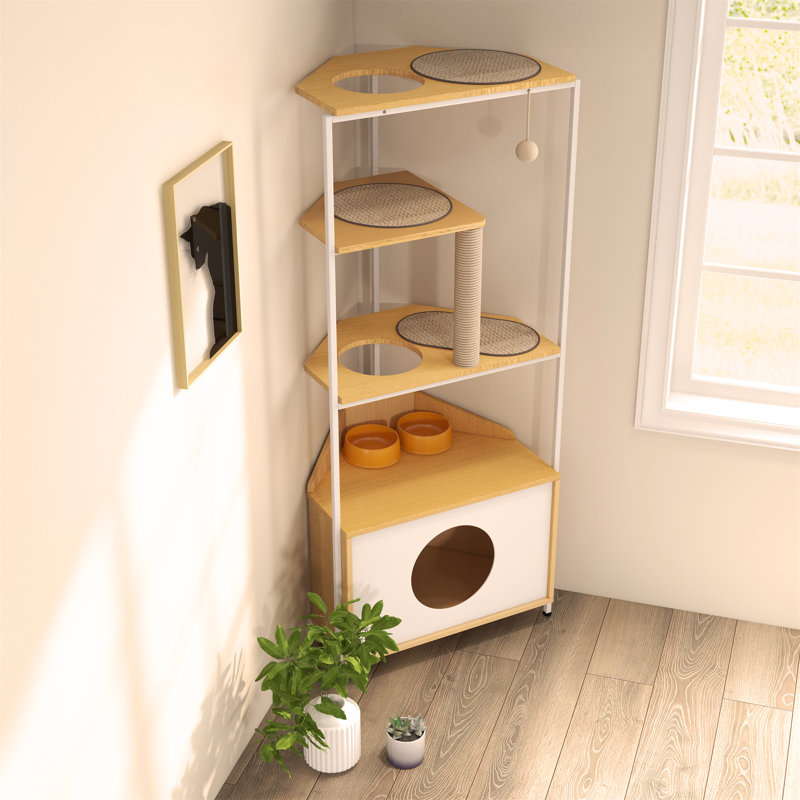 Versatile Corner Cat Tower With Multiple Features For Feline Fun