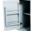 Îlot de cuisine avec rangement interne, 5 roulettes, abattant gris-bleu, 3 tiroirs pour un espace de bureau fonctionnel
