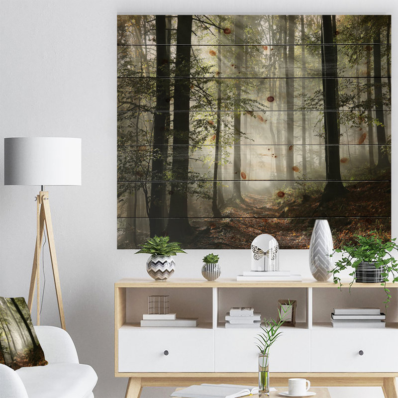 Forest Canvas Wall Art - Forg Light in The Forest Print, 30" H x 40" W, Framed Print, Gold