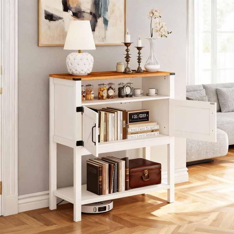 Console avec prises, armoire à café avec rangement pour le vestibule, le salon et la cuisine - blanc