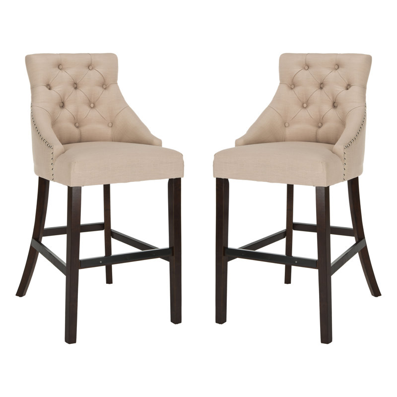 Balyon Upholstered Counter Stool, Linen-Beige, Bar Stool (30" Seat Height)