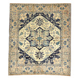 High-Quality Hand-Knotted Ivory And Navy Area Rug