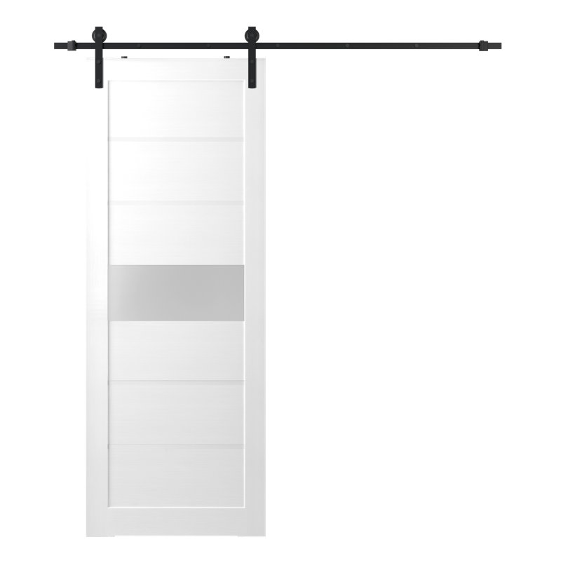 Porte de grange en bois manufacturé massif et verre Edna, Blanc, 23,875 po x 79,37 po