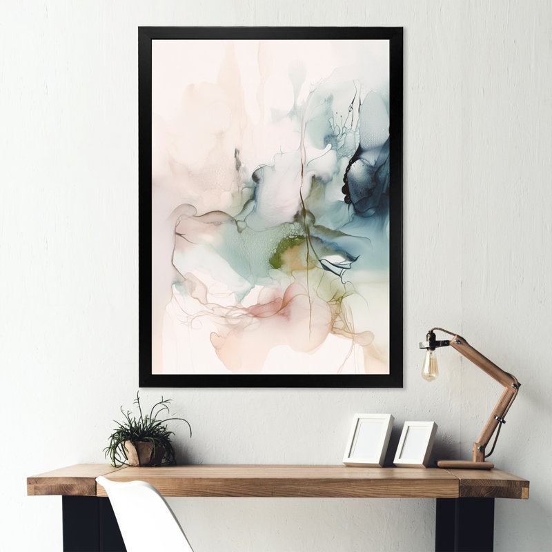 «Green and Cream Essence Of Modernity IV», reproductions de toiles abstraites en marbre, L 12 po x H 20 po, Cadre photo noir