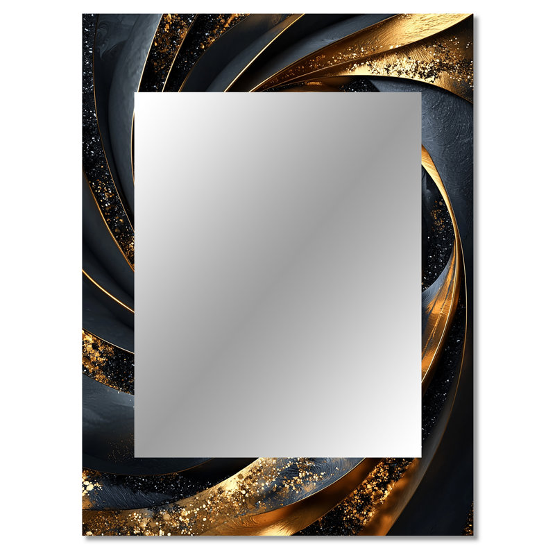 Abstract Spirals In Gold And Black Tones I - Abstract Spirals Large Wall Mirror, Gold Decorative Mirror, Printed Metal Art