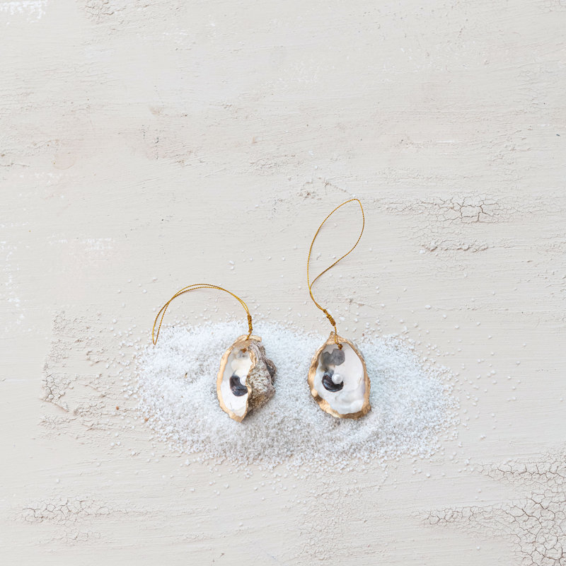 Oyster Shell Ornament With Faux Pearl And Gold Edge
