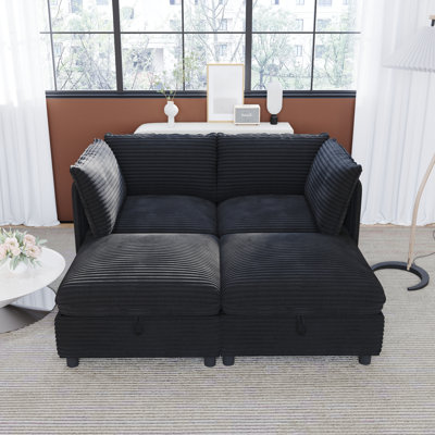 4-Seat Modular Sectional Sofa, Convertible Sleeper Couch with Storage Seats, Flexible Fabric Combinations for Living Room