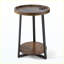 Table de bout ronde à 2 niveaux avec ports de charge USB et CA, table de chevet moderne en bois avec tablettes de rangement ouvertes pour le salon, la chambre à coucher, le bureau, brun