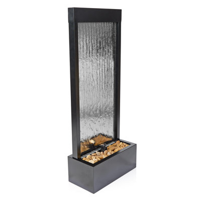 48" Tall Indoor/Outdoor Mirror Zen Waterfall Fountain with Stones and Lights