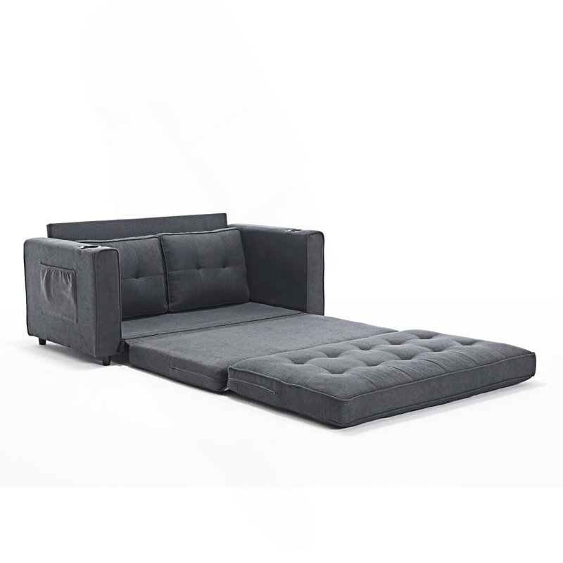 Canapé 3-en-1 rembourré avec futon, canapé-lit convertible, causeuse pliable et capitonnée, Gris foncé