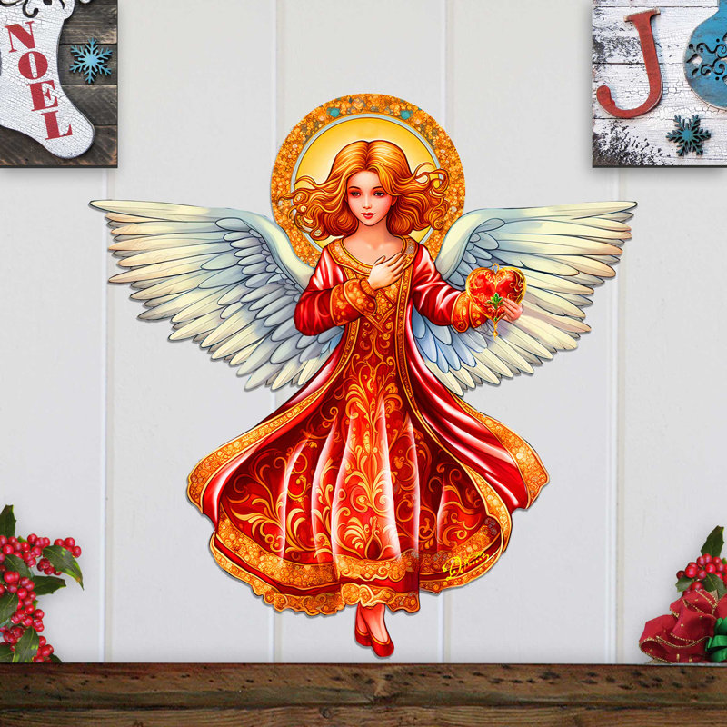 Ange avec décoration de porte de Noël «Love» par G. Debrekht