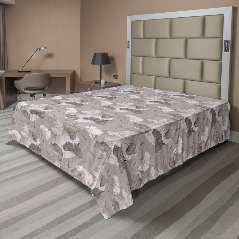 Ambesonne, motif floral, drap plat, fleurs abstraites, gris pâle