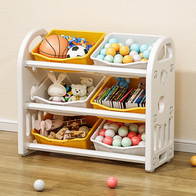 Alborz Plastic Accent Cabinet, Toy Storage Organizer, Cabinet Unit with HDPE Shelf and Bins